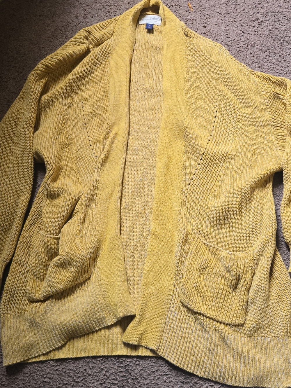Universal Thread Mustard Yellow Open-Front Knit Cardigan Sweater Cotton Oversize